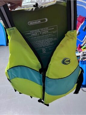 MTI Size Large/XL PFD Traveler/CMT Bright Yellow & Aqua Life Jacket WATER VEST